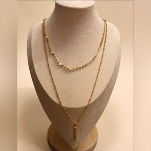 Gold Tone Double Strand Chain Necklace  10"-14.5"